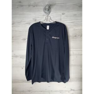 Snap-on Shirt Mens Large Navy Blue Henley‎ Long Sleeve Performance Workwear Logo